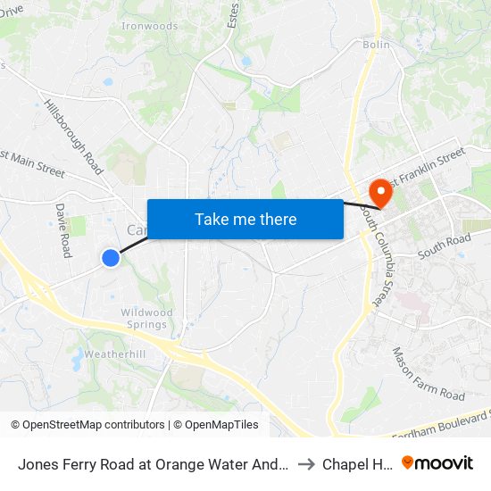 Jones Ferry Road at Orange Water And Sewer Authority to Chapel Hill, NC map