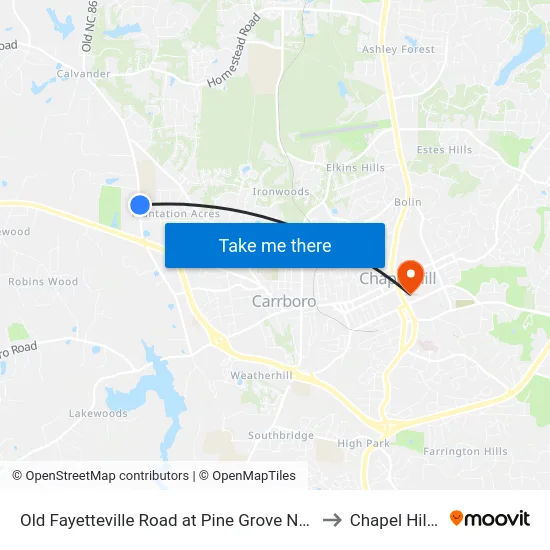 Old Fayetteville Road at Pine Grove Northbound to Chapel Hill, NC map