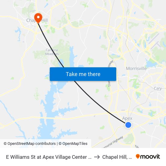 E Williams St at Apex Village Center (Sb) to Chapel Hill, NC map
