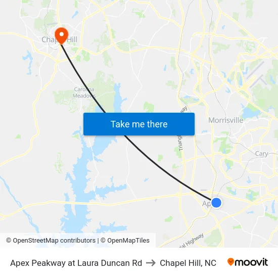Apex Peakway at Laura Duncan Rd to Chapel Hill, NC map