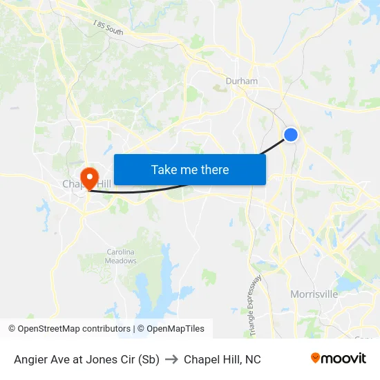 Angier Ave at Jones Cir (Sb) to Chapel Hill, NC map