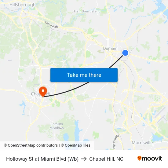 Holloway St at Miami Blvd (Wb) to Chapel Hill, NC map
