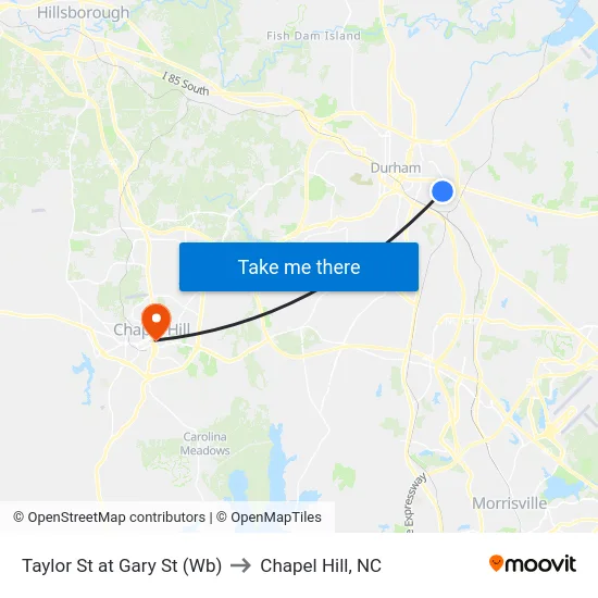 Taylor St at Gary St (Wb) to Chapel Hill, NC map