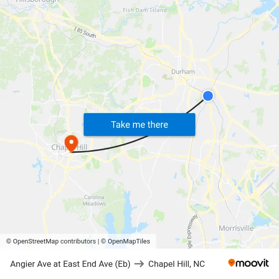 Angier Ave at East End Ave (Eb) to Chapel Hill, NC map