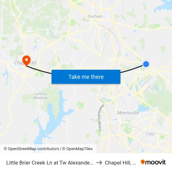 Little Brier Creek Ln at Tw Alexander Dr to Chapel Hill, NC map