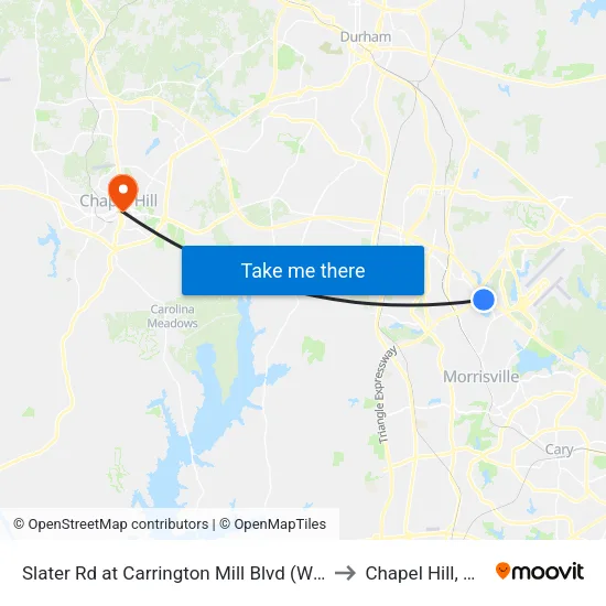 Slater Rd at Carrington Mill Blvd (Wb) to Chapel Hill, NC map