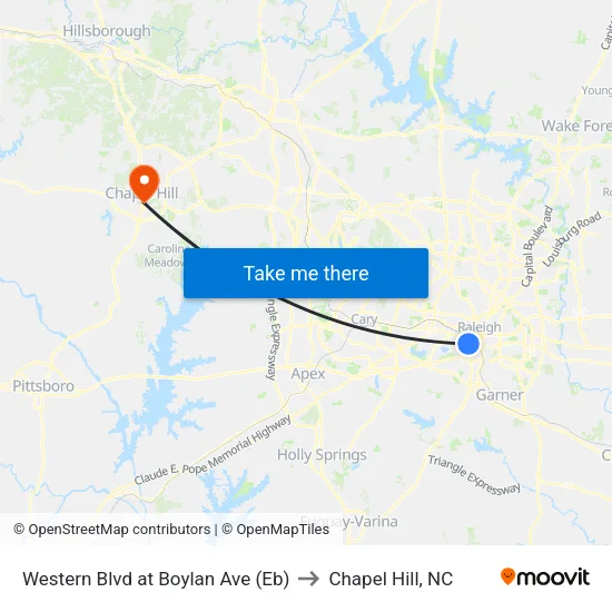 Western Blvd at Boylan Ave (Eb) to Chapel Hill, NC map