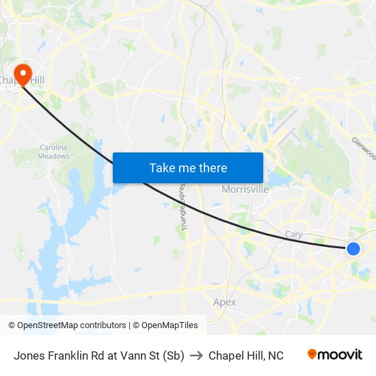 Jones Franklin Rd at Vann St (Sb) to Chapel Hill, NC map