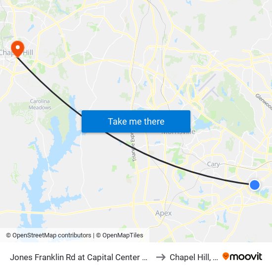 Jones Franklin Rd at Capital Center Dr (Nb) to Chapel Hill, NC map