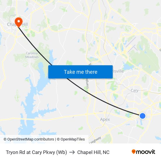 Tryon Rd at Cary Pkwy (Wb) to Chapel Hill, NC map