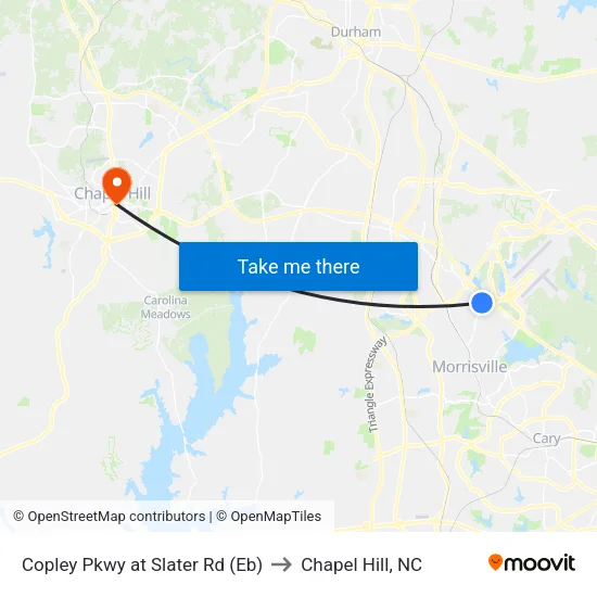 Copley Pkwy at Slater Rd (Eb) to Chapel Hill, NC map