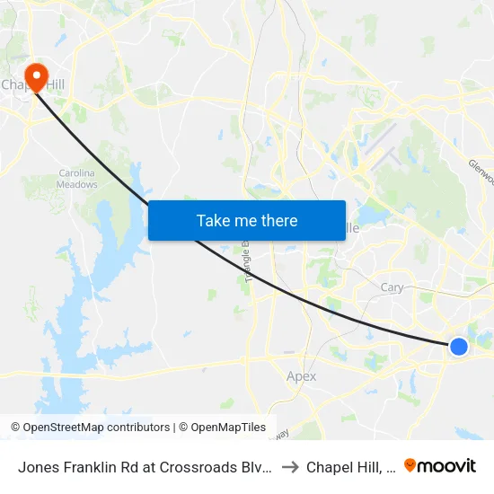 Jones Franklin Rd at Crossroads Blvd (Sb) to Chapel Hill, NC map