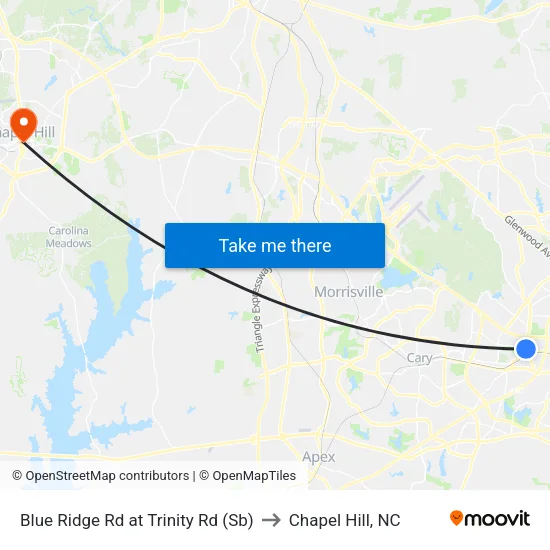 Blue Ridge Rd at Trinity Rd (Sb) to Chapel Hill, NC map