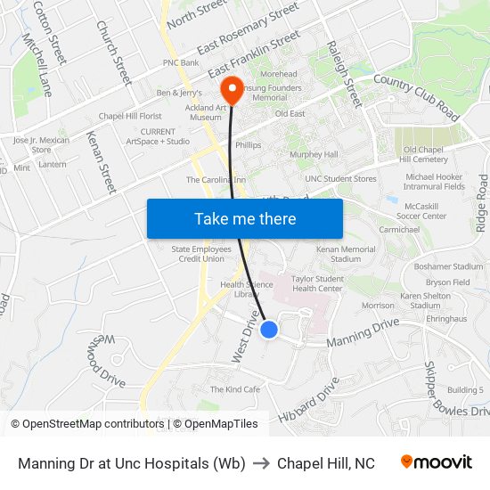 Manning Dr at Unc Hospitals (Wb) to Chapel Hill, NC map