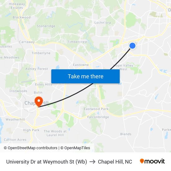 University Dr at Weymouth St (Wb) to Chapel Hill, NC map