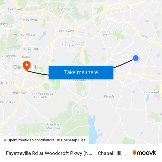 Fayetteville Rd at Woodcroft Pkwy (Nb) to Chapel Hill, NC map