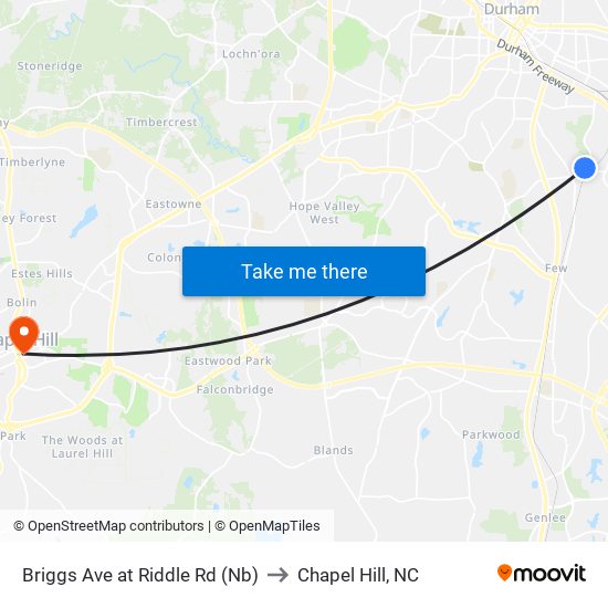 Briggs Ave at Riddle Rd (Nb) to Chapel Hill, NC map