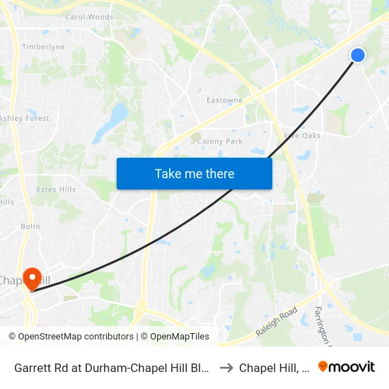 Garrett Rd at Durham-Chapel Hill Blvd (N to Chapel Hill, NC map