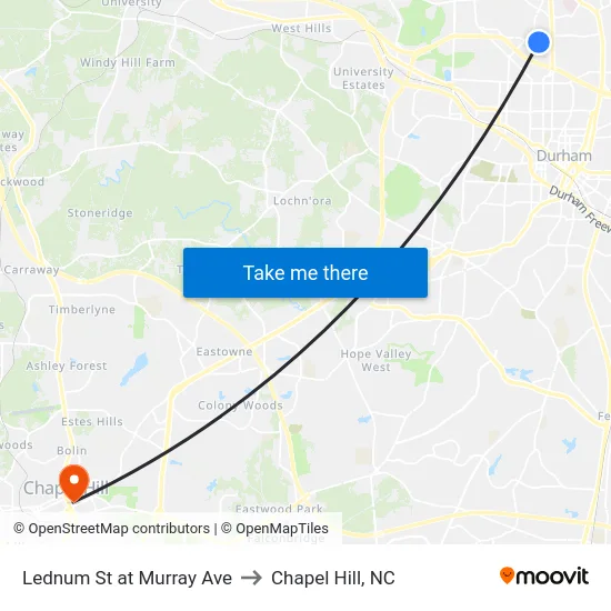 Lednum St at Murray Ave to Chapel Hill, NC map