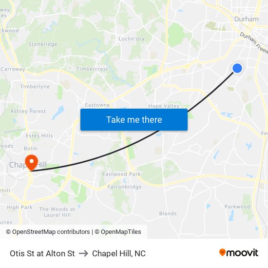 Otis St at Alton St to Chapel Hill, NC map