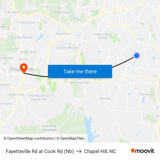 Fayetteville Rd at Cook Rd (Nb) to Chapel Hill, NC map