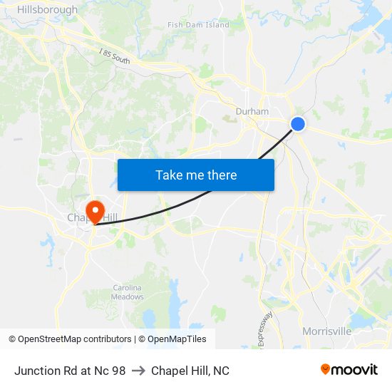 Junction Rd at Nc 98 to Chapel Hill, NC map