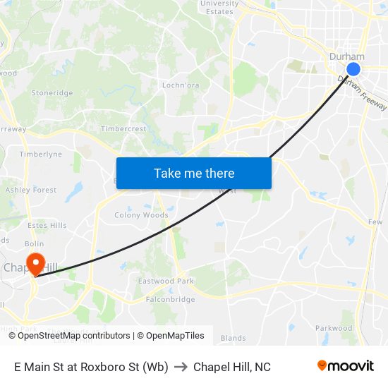 E Main St at Roxboro St (Wb) to Chapel Hill, NC map