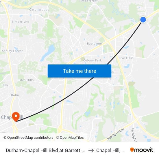 Durham-Chapel Hill Blvd at Garrett Rd to Chapel Hill, NC map