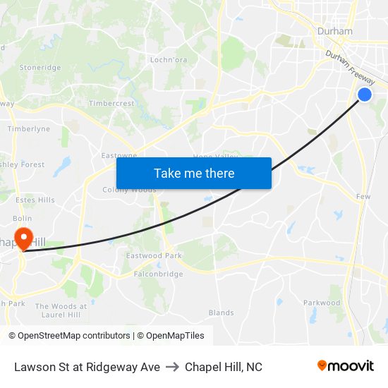 Lawson St at Ridgeway Ave to Chapel Hill, NC map