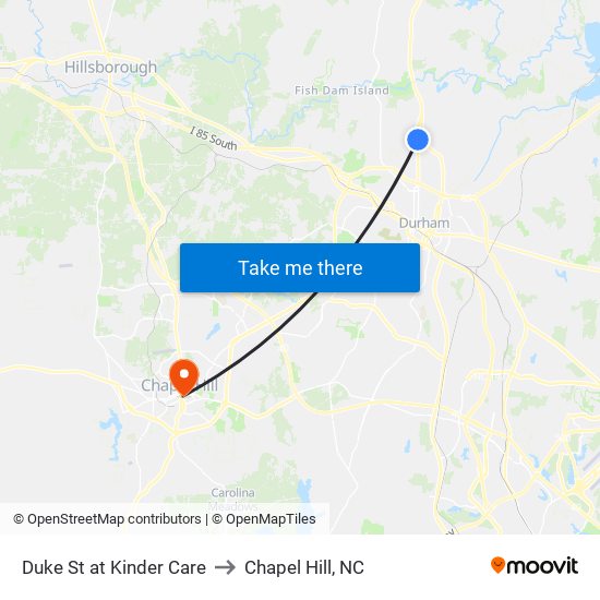 Duke St at Kinder Care to Chapel Hill, NC map