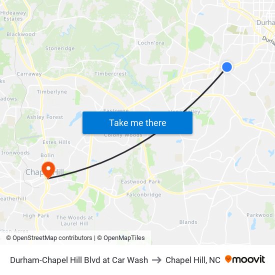 Durham-Chapel Hill Blvd at Car Wash to Chapel Hill, NC map