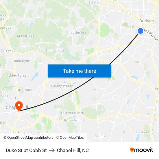 Duke St at Cobb St to Chapel Hill, NC map