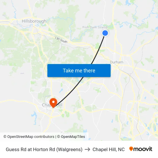 Guess Rd at Horton Rd (Walgreens) to Chapel Hill, NC map