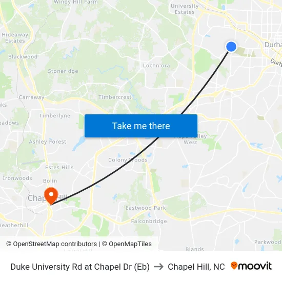 Duke University Rd at Chapel Dr (Eb) to Chapel Hill, NC map