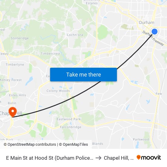 E Main St at Hood St (Durham Police Dept to Chapel Hill, NC map