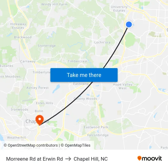 Morreene Rd at Erwin Rd to Chapel Hill, NC map
