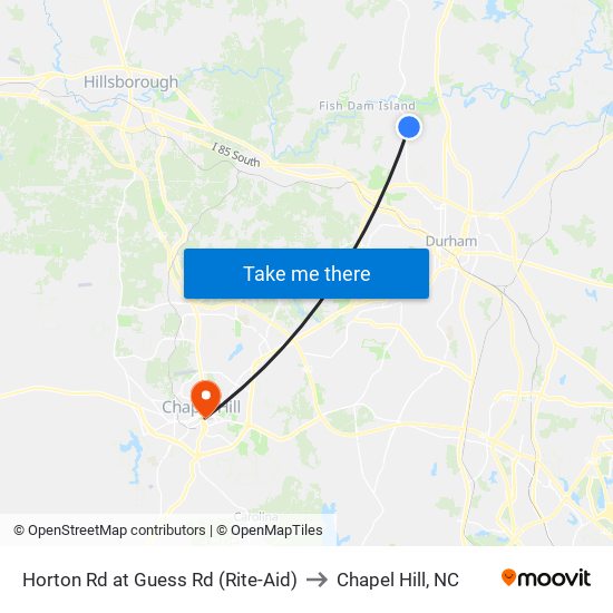 Horton Rd at Guess Rd (Rite-Aid) to Chapel Hill, NC map