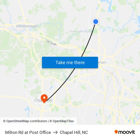 Milton Rd at Post Office to Chapel Hill, NC map