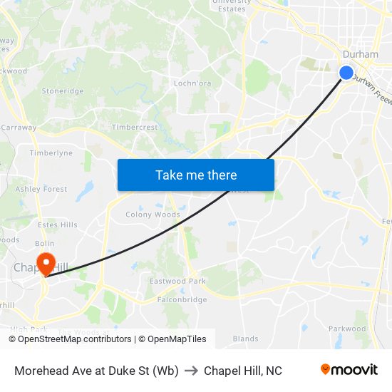 Morehead Ave at Duke St (Wb) to Chapel Hill, NC map