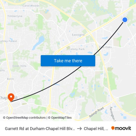 Garrett Rd at Durham-Chapel Hill Blvd (G to Chapel Hill, NC map