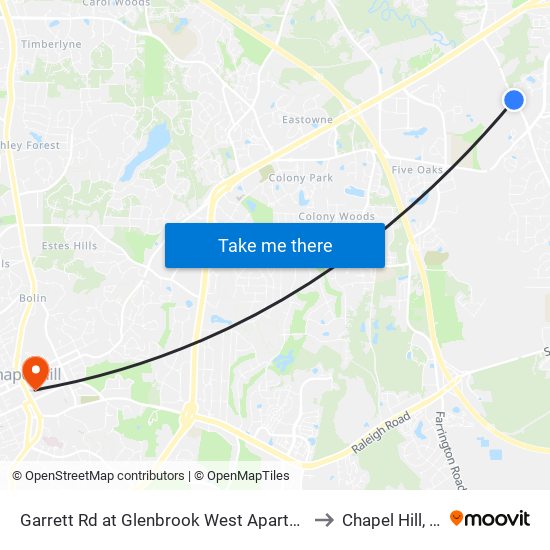 Garrett Rd at Glenbrook West Apartments to Chapel Hill, NC map