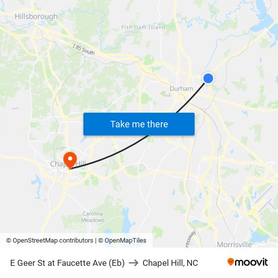 E Geer St at Faucette Ave (Eb) to Chapel Hill, NC map