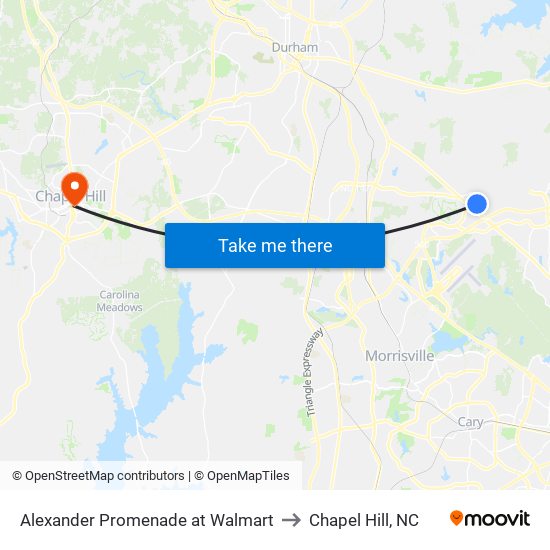 Alexander Promenade at Walmart to Chapel Hill, NC map
