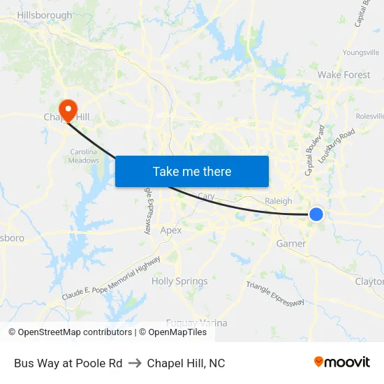 Bus Way at Poole Rd to Chapel Hill, NC map