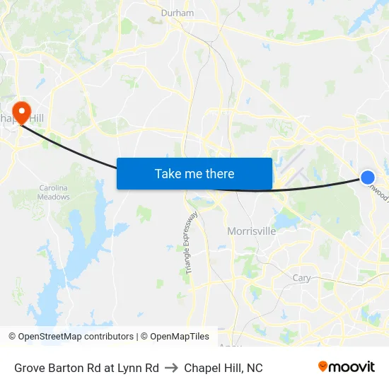 Grove Barton Rd at Lynn Rd to Chapel Hill, NC map