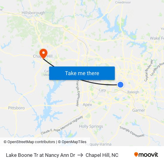Lake Boone Tr at Nancy Ann Dr to Chapel Hill, NC map