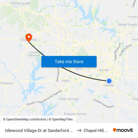Idlewood Village Dr at Sanderford Rd to Chapel Hill, NC map