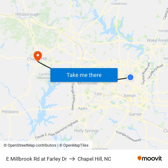 E Millbrook Rd at Farley Dr to Chapel Hill, NC map