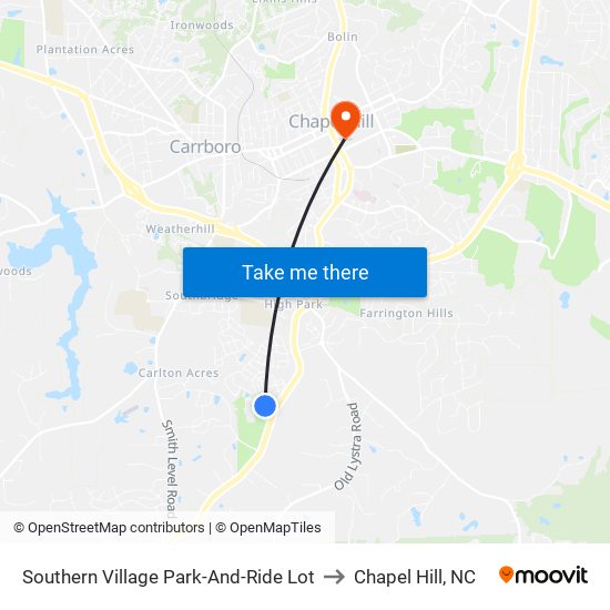 Southern Village Park-And-Ride Lot to Chapel Hill, NC map