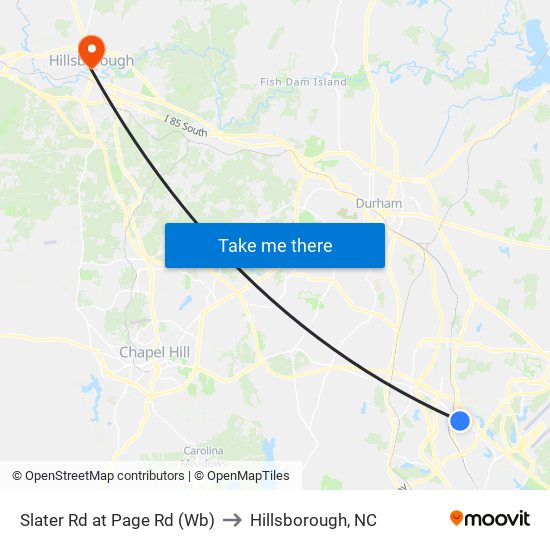 Slater Rd at Page Rd (Wb) to Hillsborough, NC map